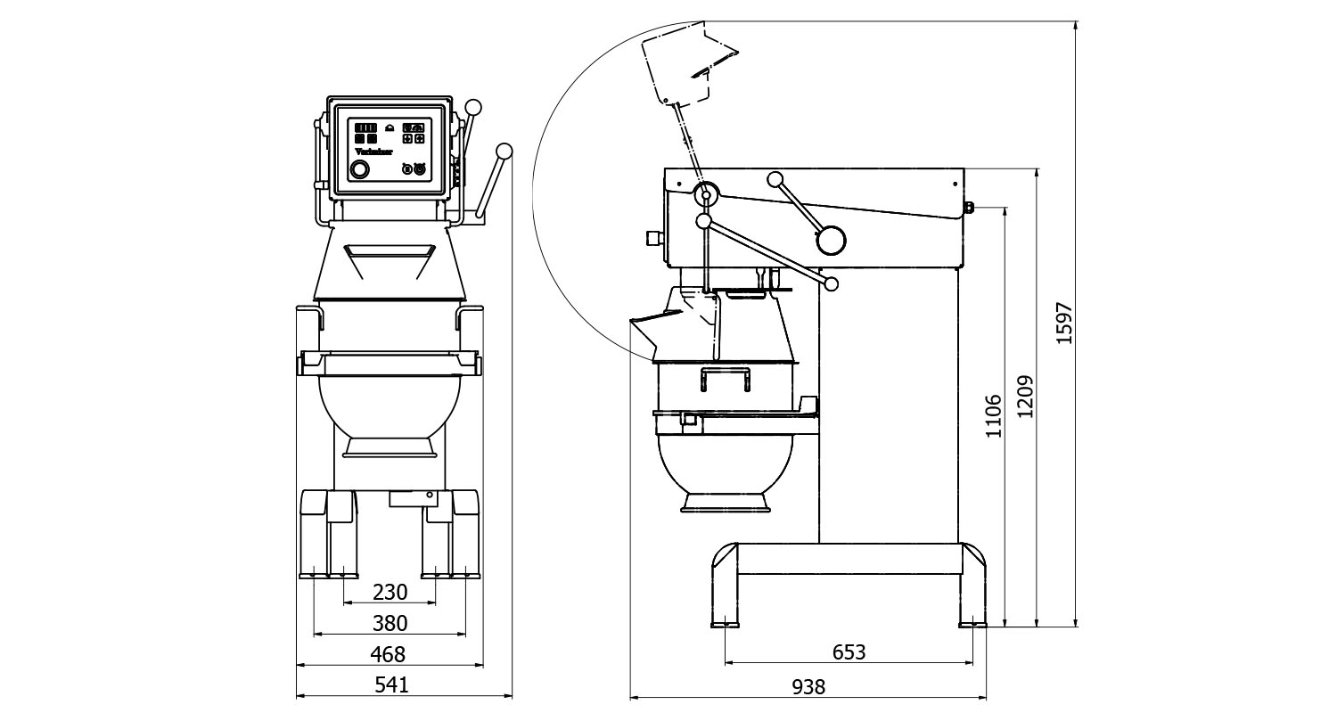 Varimixer AR30 - Professionel planetmixer - Illustration af produktdimensioner