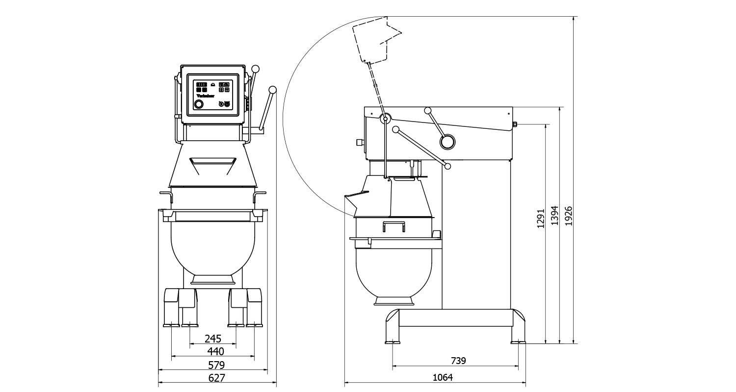 Varimixer AR60 - Professional Planetary Mixer - Product Dimensions Illustration