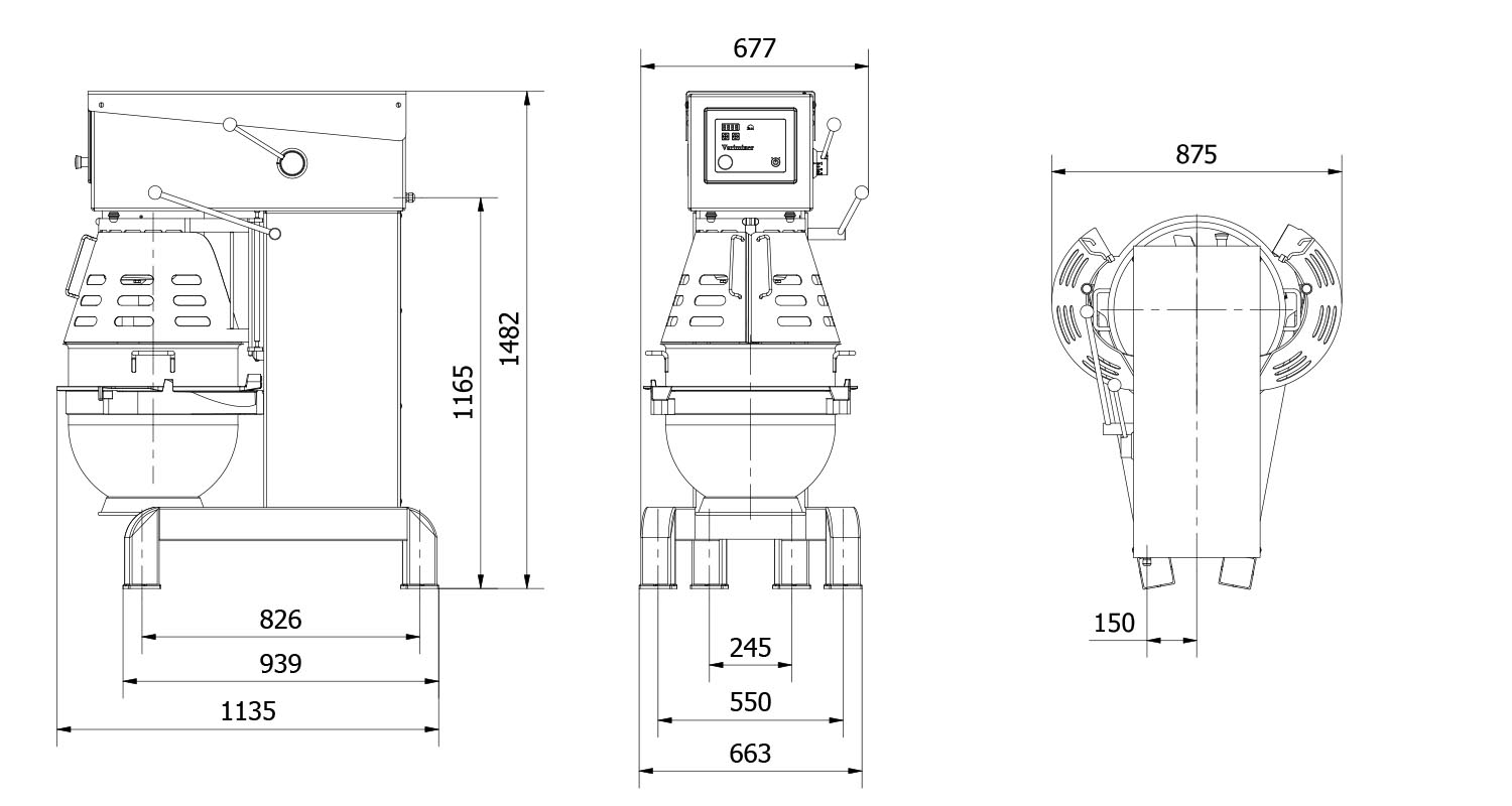 Varimixer AR80 - Professional Planetary Mixer - Product Dimensions Illustration