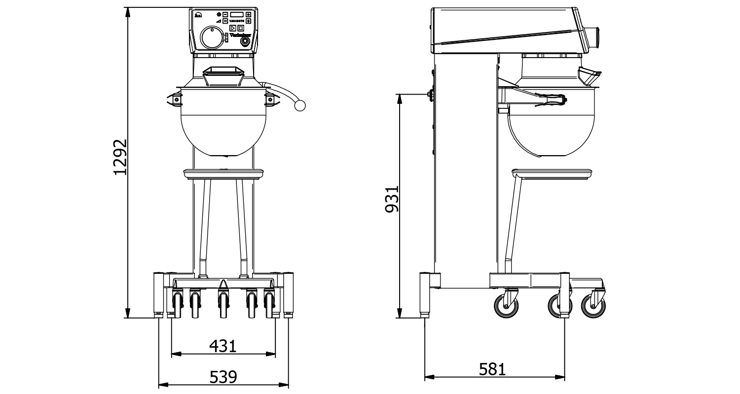 Varimixer KODIAK20 - Professionel planetarisk mixer - Illustration af produktdimensioner