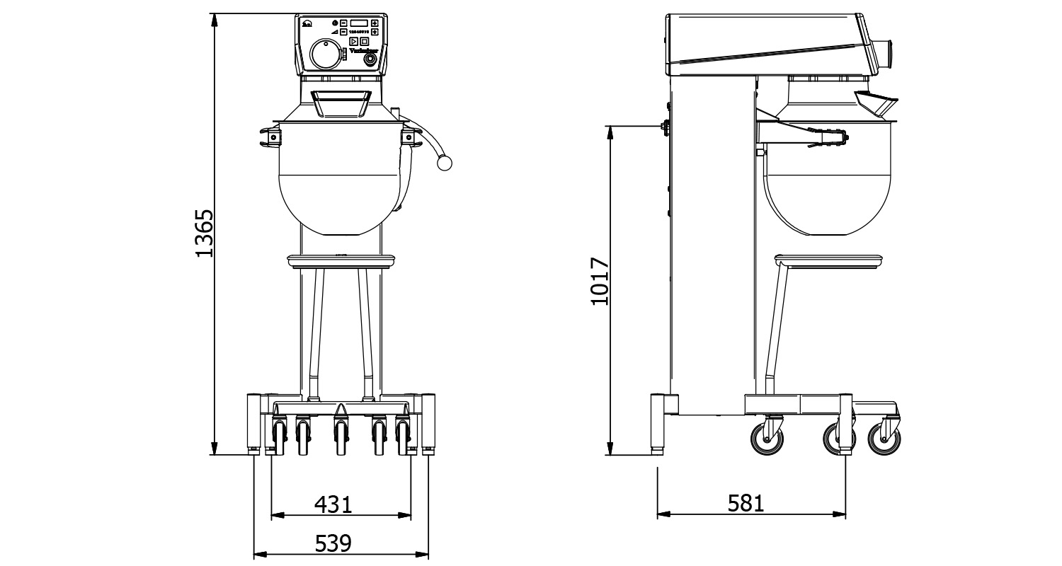 Varimixer KODIAK30 - Professionel planetmixer - Illustration af produktdimensioner