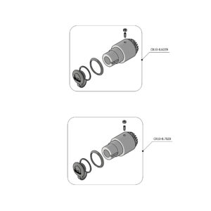 Exploded diagram of a cylindrical gear assembly with seals, rings, and a small bolt for assembly reference.