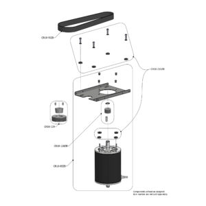 Exploded assembly diagram of a cylindrical motor with a mounting plate and several fasteners labeled CR10-129, CR10-85ZB, CR10-128ZB, showing screws, washers, and brackets.